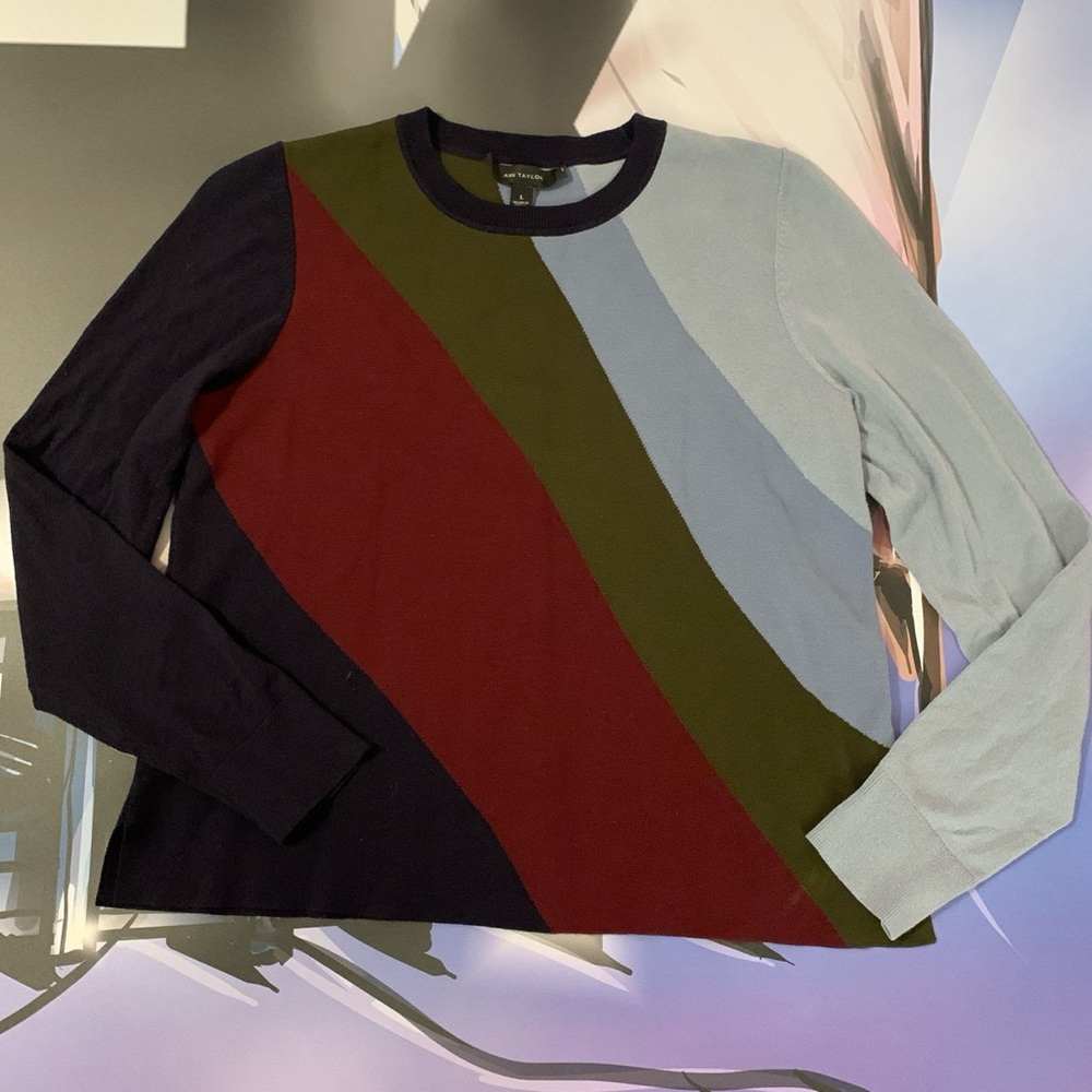 💋Retro navy, garnet, olive and light blue Ann Taylor sweater💋